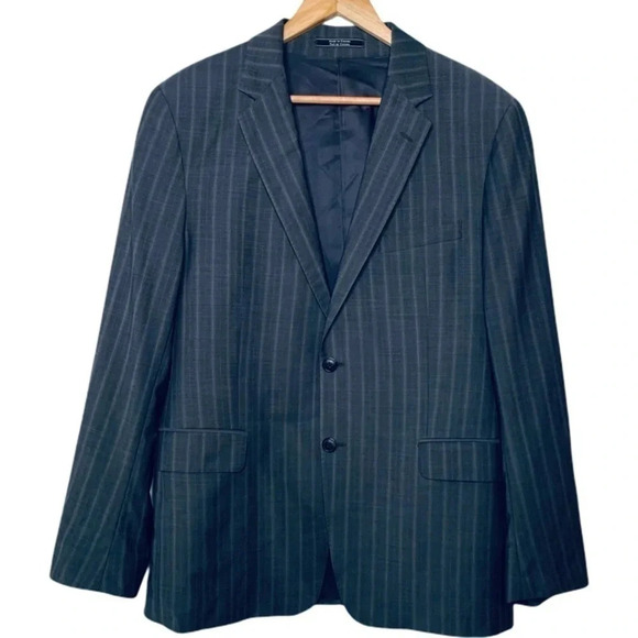 Theory Mens Gray Pinstripe Wool Two Button Blazer Size 42 - Picture 1 of 9
